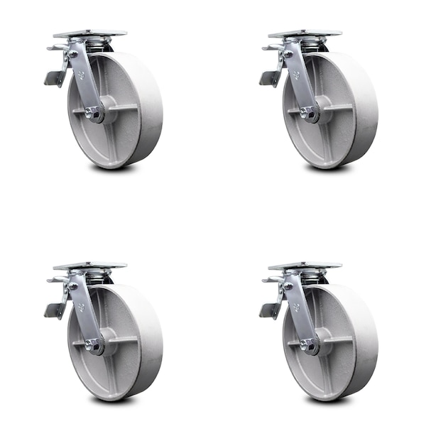 8 Inch Semi Steel Caster Set with Ball Bearings and Total Lock Brakes SCC